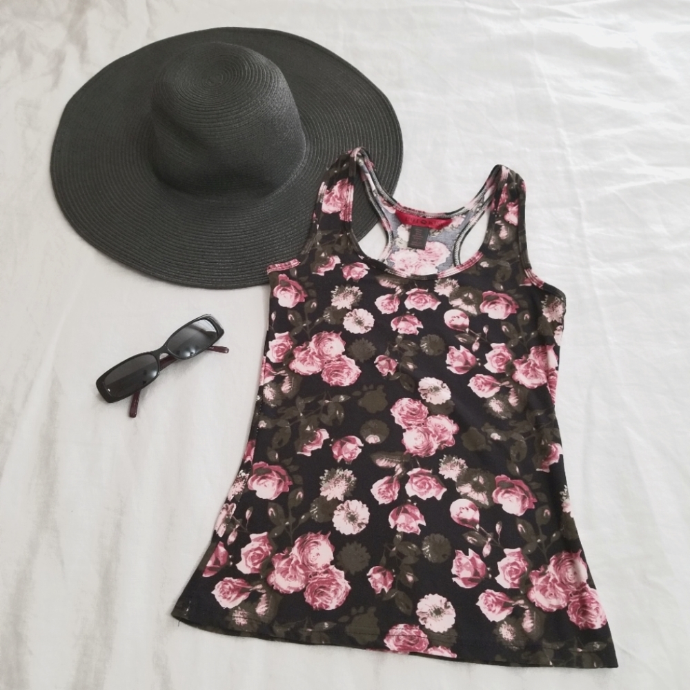 Hot Kiss Black Floral Racer Back Tank